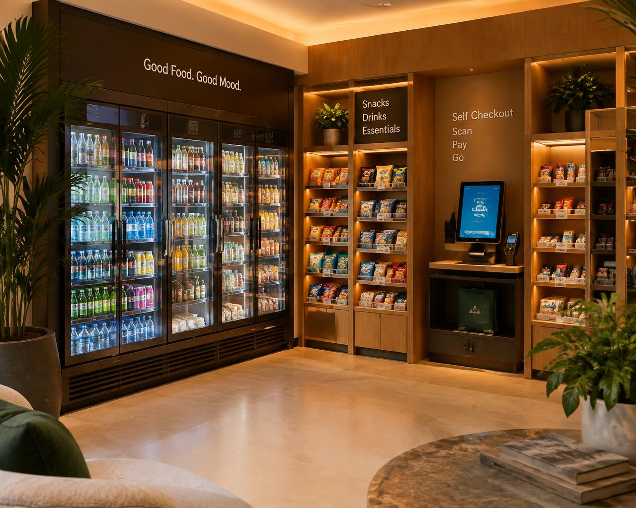 Interior of an Ami Market self-service mini-market in a residential lobby